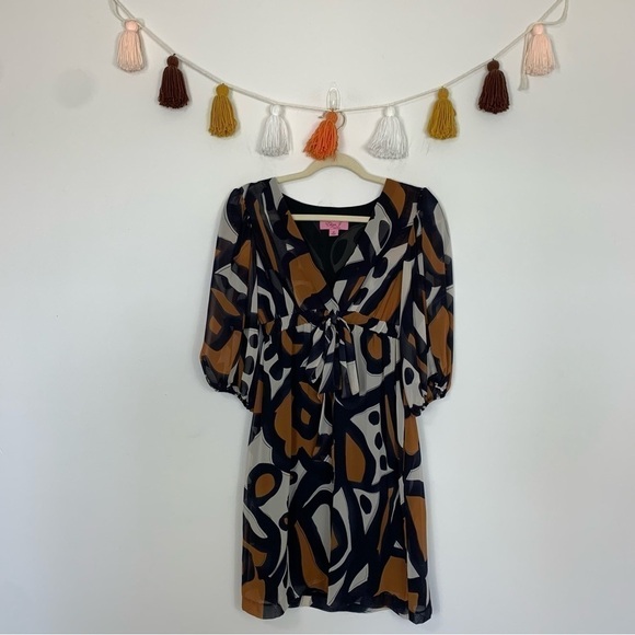 Eliza J Geometric Print Tie Waist Dress Size 6 Petite - Picture 1 of 16